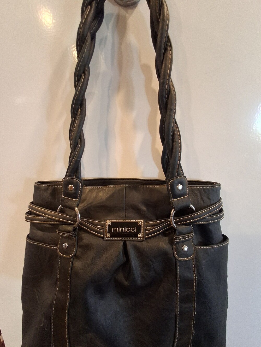 Minicci Black Braided-Handle Shoulder Tote